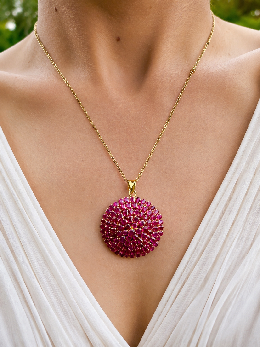 Natural Unheated Burmese Ruby Vintage Cluster Pendant | 18ct Yellow Gold | 12.00ct (100 pieces) Ruby