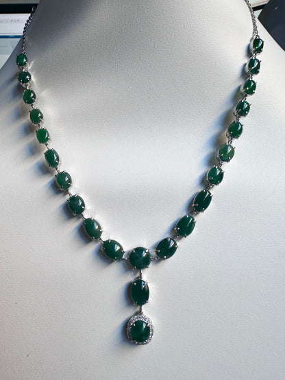 Natural Burmese Jadeite Jade (18.8CT) and Natural Diamonds Necklace in Solid Gold