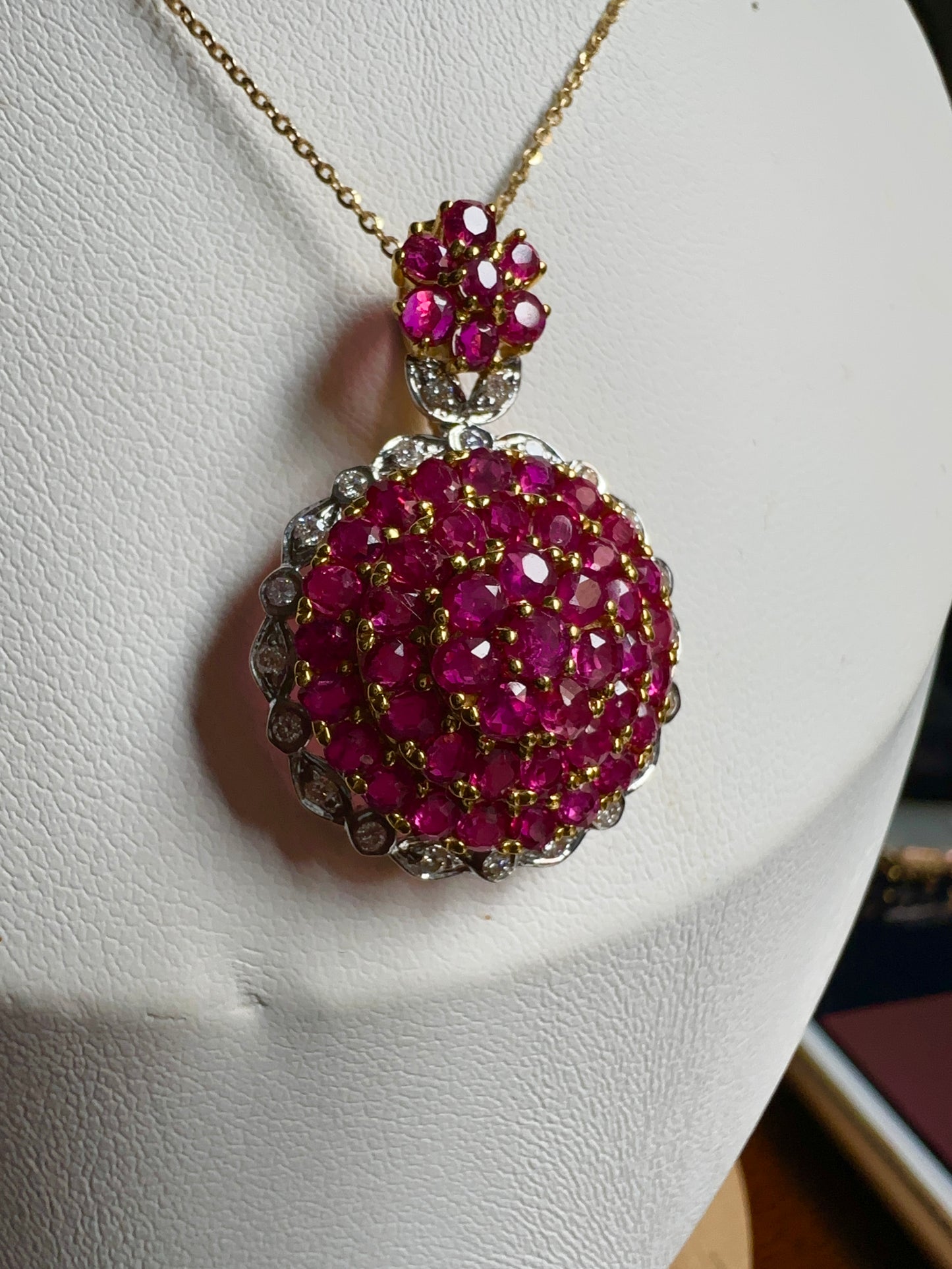 Pigeon Blood-Red Natural Unheated Burmese Ruby & Diamond Pendant in 20K Gold