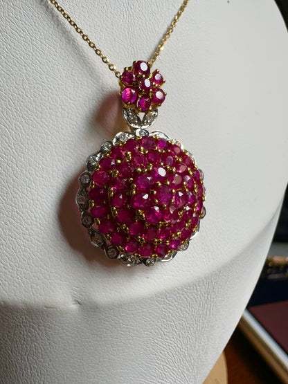 Pigeon Blood-Red Natural Unheated Burmese Ruby & Diamond Pendant in 20K Gold