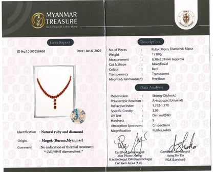 Timeless Natural Unheated Burmese Ruby(35.57CT) Necklace  with Diamonds Drop