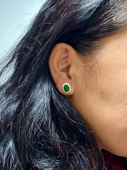 Diana-Style Earrings - Burmese Jadeite Jade with Natural Diamonds Earrings in Solid Gold