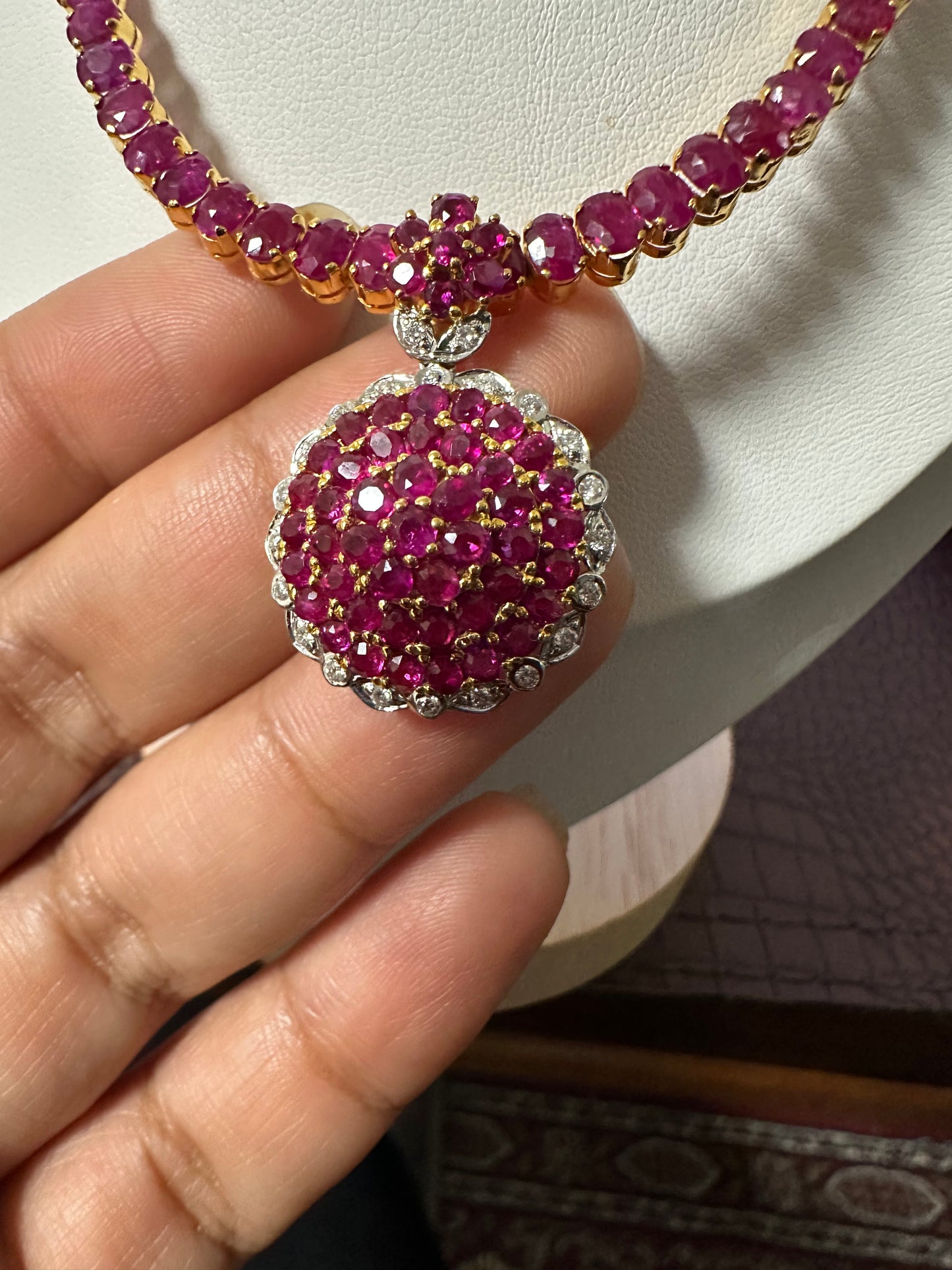 Pigeon Blood-Red Natural Unheated Burmese Ruby & Diamond Pendant in 20K Gold