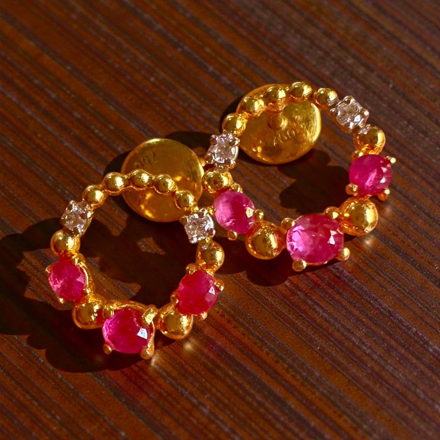 Elegant Natural Unheated Ruby & Diamond Stud Earrings in 18K Gold – Perfect for Everyday Wear
