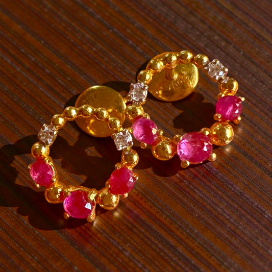 Elegant Natural Unheated Ruby & Diamond Stud Earrings in 18K Gold – Perfect for Everyday Wear