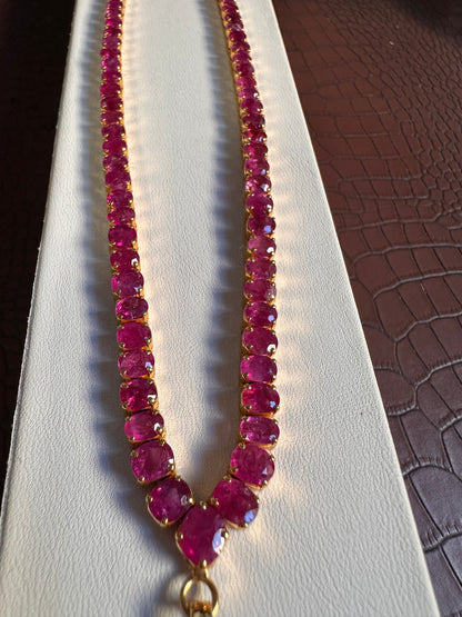 Total 27CT Natural Unheated Burma Ruby necklace/tennis necklace in 20K Gold