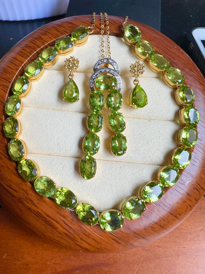 Natural Unheated Burmese Peridot (31.55 CT) Tennis Necklace in 18K Solid Gold