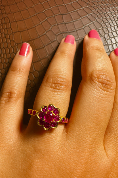 Lotus Blossom Natural Unheated Burmese Ruby (2.5CT) Ring set in 20K Solid Gold.