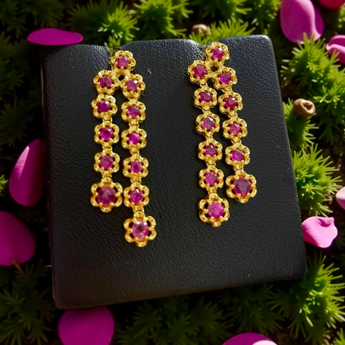 Timeless Floral Cascade Earrings – 20K Solid Gold with Natural Unheated Burmese Rubies