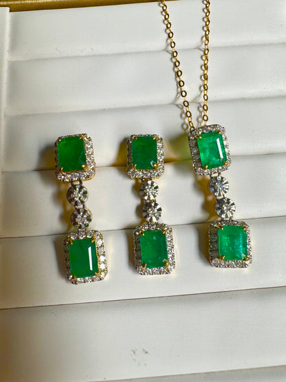 Two-Step Drop Natural Emerald & Diamond Statement Set