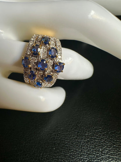 Unisex Natural Diamonds and Natural Unheated  Sapphires (2CT) Ring in 20K Solid Gold