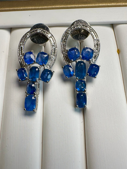 Emerald Cut Natural Unheated Burmese Sapphire Earrings