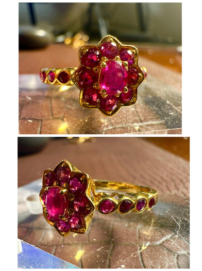 Lotus Blossom Natural Unheated Burmese Ruby (2.5CT) Ring set in 20K Solid Gold.