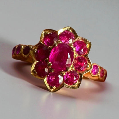 Lotus Blossom Natural Unheated Burmese Ruby (2.5CT) Ring set in 20K Solid Gold.