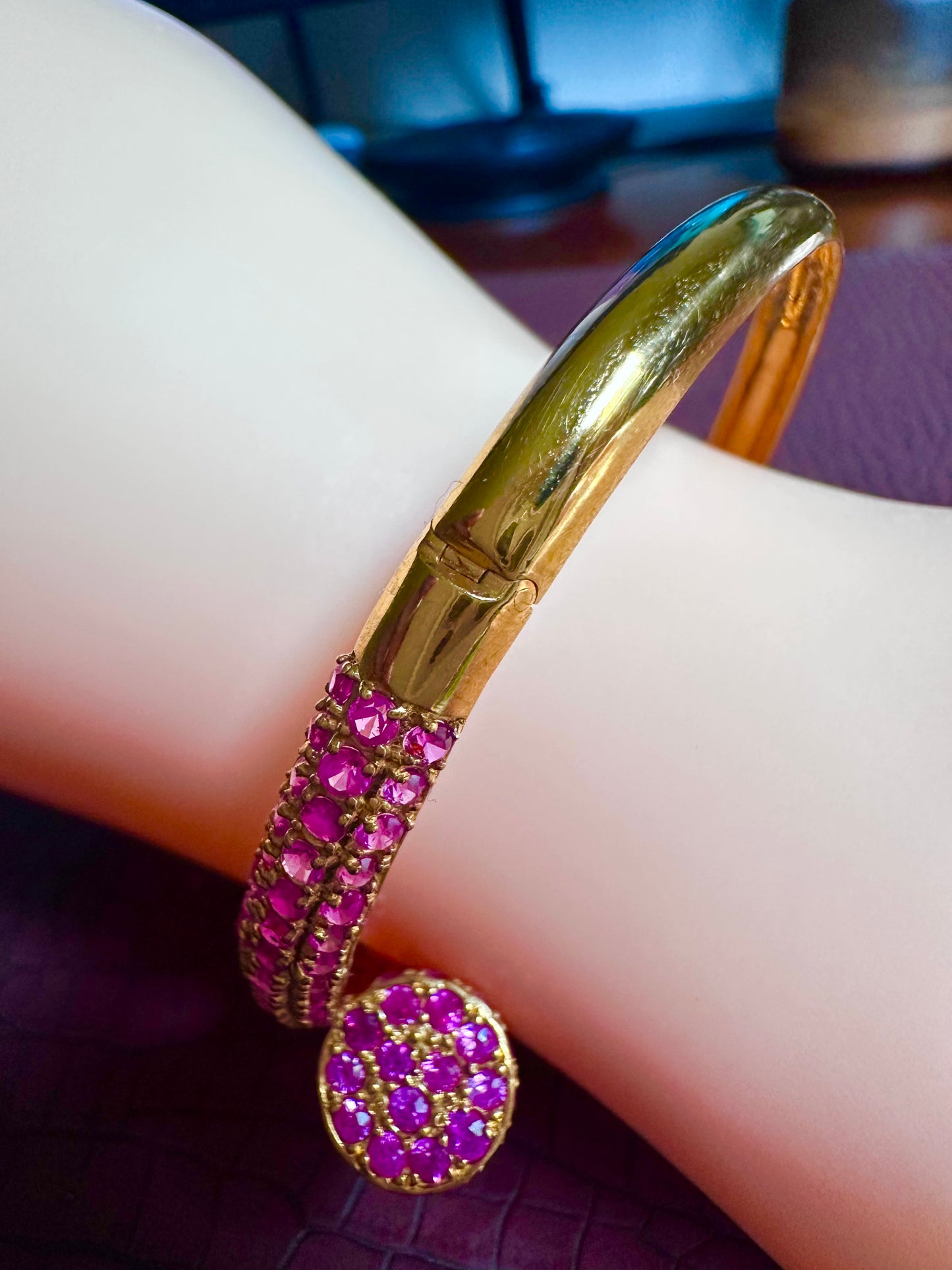 Luxury Cartier-Inspired Nail Bangle – Natural Unheated Burmese Rubies in 18K Solid Gold
