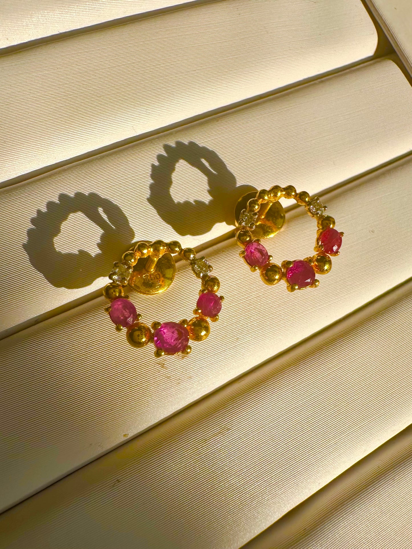 Elegant Natural Unheated Ruby & Diamond Stud Earrings in 18K Gold – Perfect for Everyday Wear