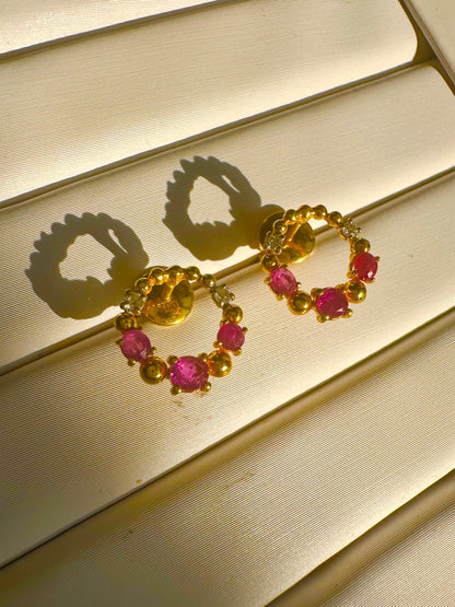 Elegant Natural Unheated Ruby & Diamond Stud Earrings in 18K Gold – Perfect for Everyday Wear