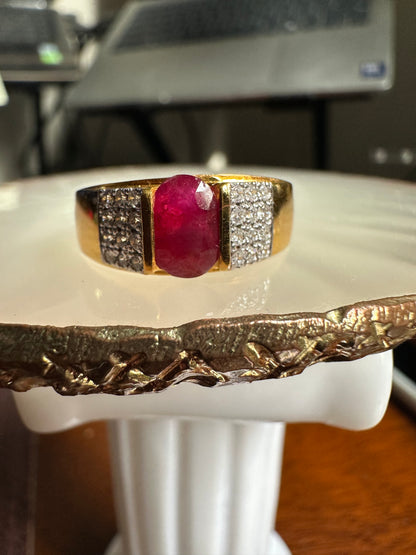 Unisex Unheated Burmese  Ruby Ring with Diamonds