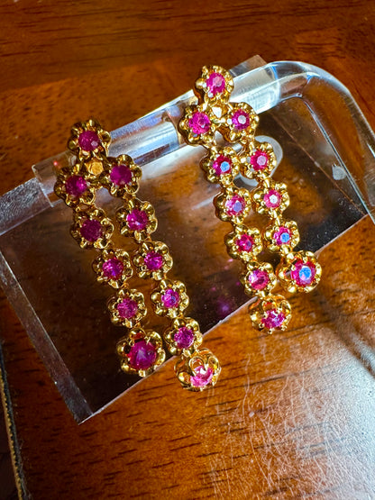 Timeless Floral Cascade Earrings – 20K Solid Gold with Natural Unheated Burmese Rubies