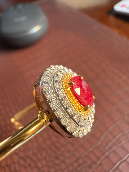 Natural Unheated Burmese Rubies and Natural Diamonds Bangle in 18K Solid Gold