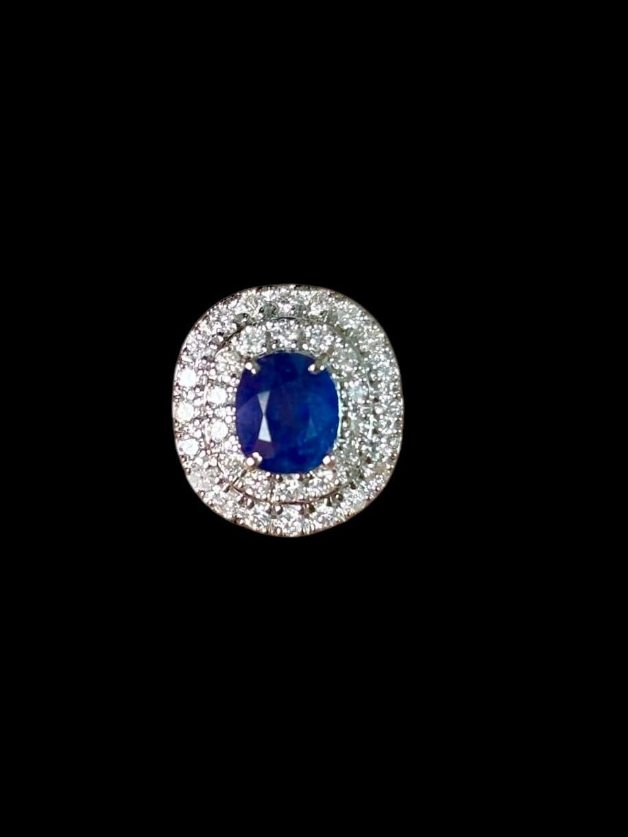 Natural Unheated Burmese Sapphire Earrings and Pendant in Solid Gold