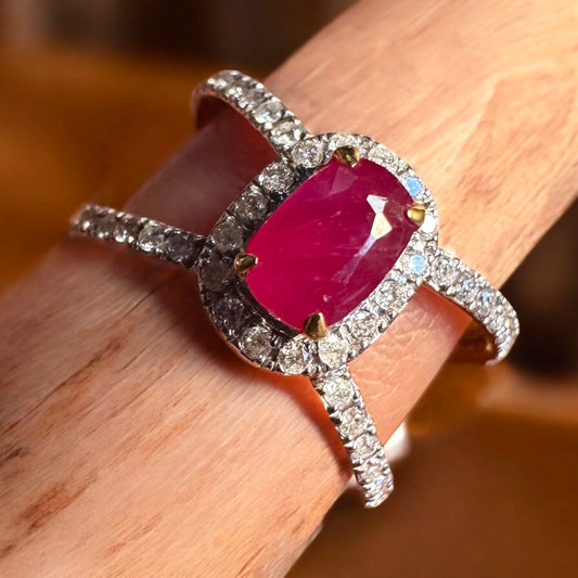 Beautiful Burmese Natural Unheated Ruby (1.0CT) and Natural Diamonds Ring in 20K Solid Gold