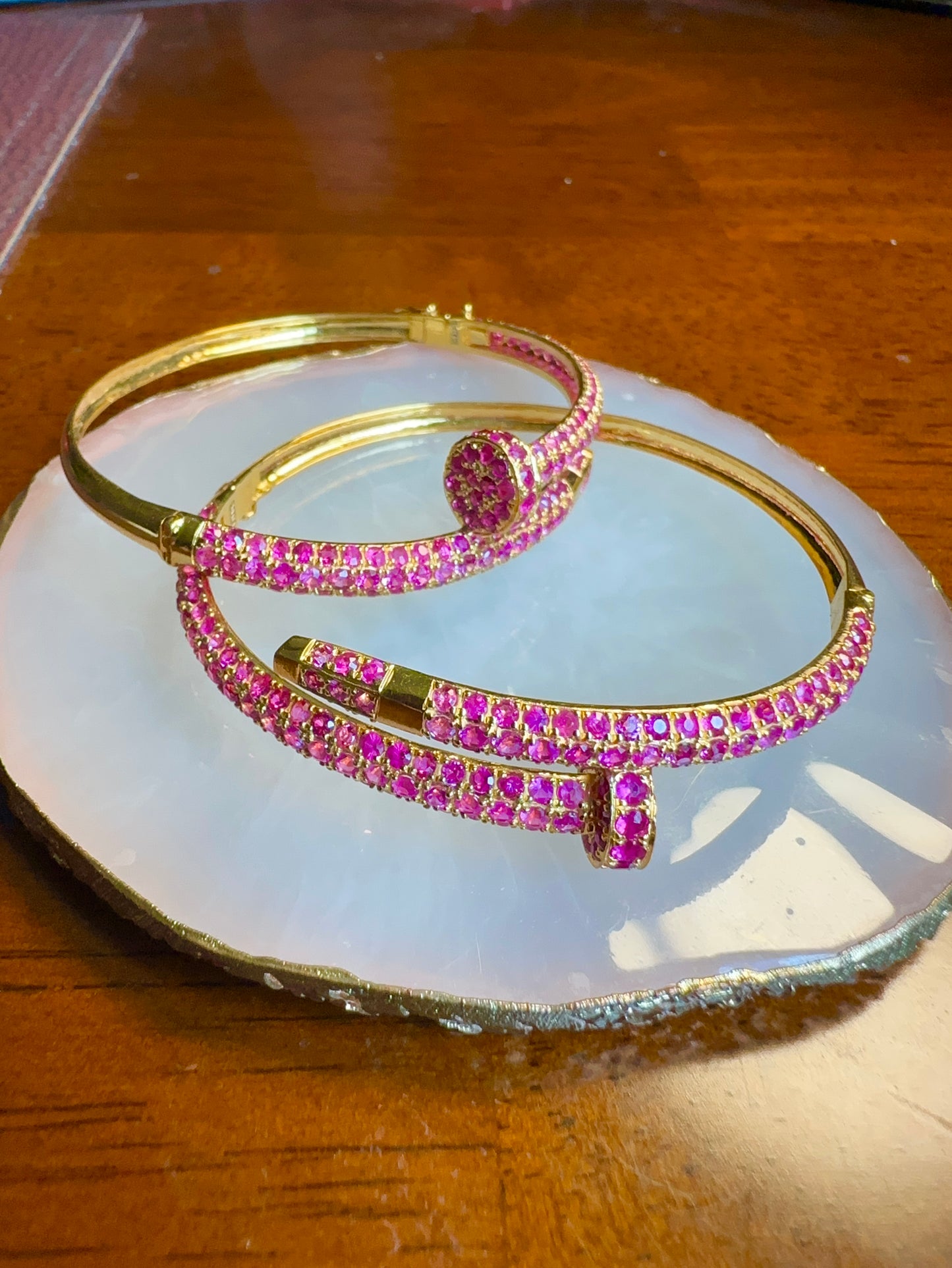 Cartier-Inspired Nail Bangle – Natural Unheated Red Ruby in 20K Solid Gold