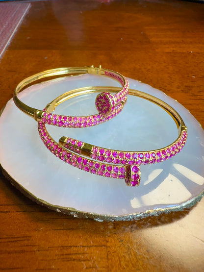 Cartier-Inspired Nail Bangle – Natural Unheated Red Ruby in 20K Solid Gold