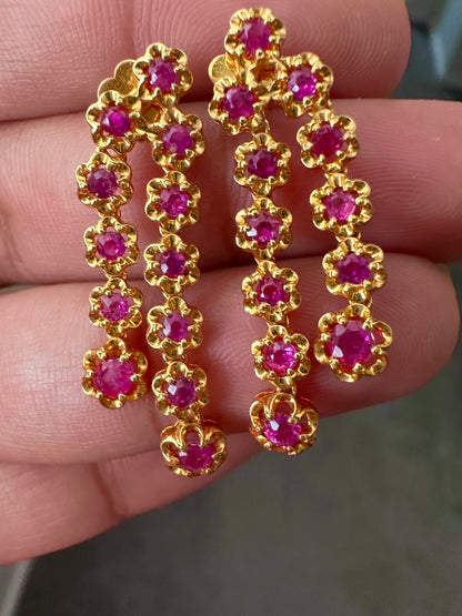 Timeless Floral Cascade Earrings – 20K Solid Gold with Natural Unheated Burmese Rubies