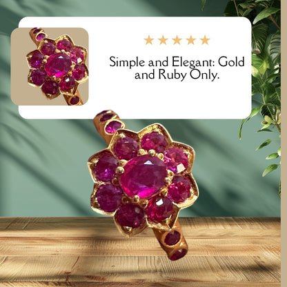 Lotus Blossom Natural Unheated Burmese Ruby (2.5CT) Ring set in 20K Solid Gold.
