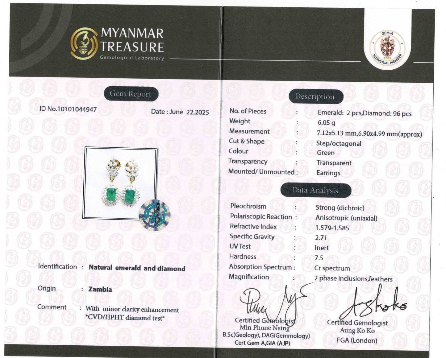 Emerald Cut Natural Emerald and Natural Diamonds Earrings and Pendant Set in 18K Solid Gold