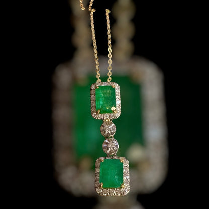 Two-Step Drop Natural Emerald & Diamond Statement Set