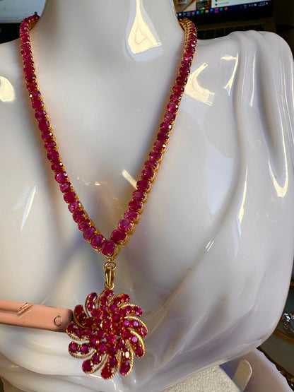 Total 27CT Natural Unheated Burma Ruby necklace/tennis necklace in 20K Gold