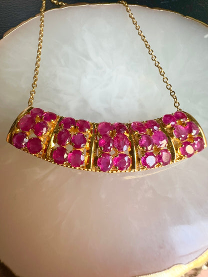 Artisanal Choker or Pendant with Natural Unheated Burmese Rubies in Solid Gold Chain.