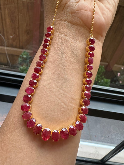 Timeless Natural Unheated Burmese Ruby(35.57CT) Necklace  with Diamonds Drop