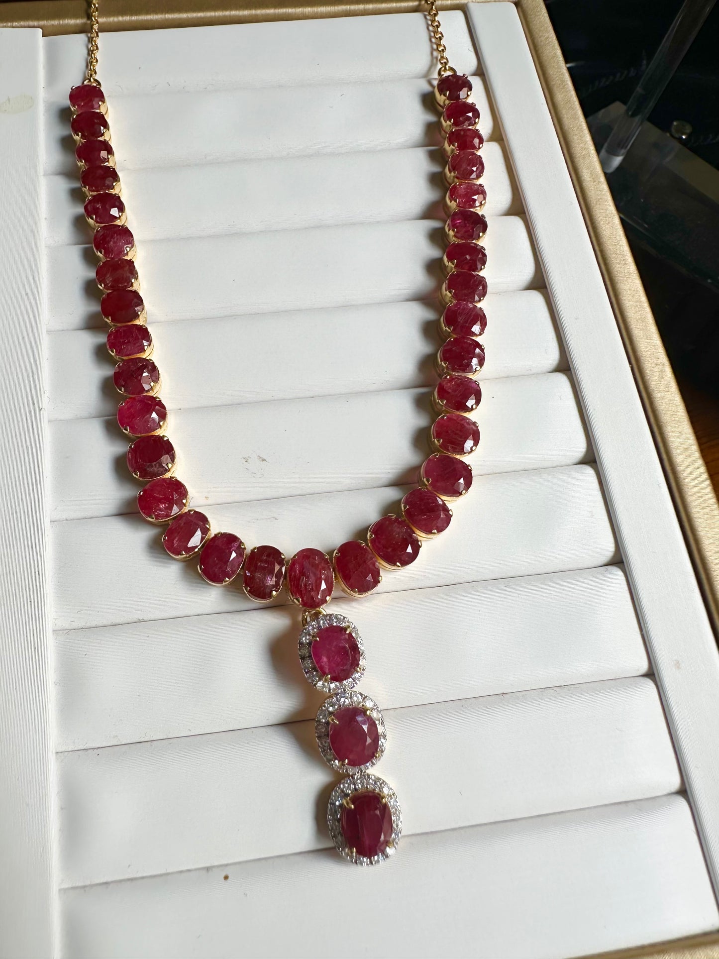 Timeless Natural Unheated Burmese Ruby(35.57CT) Necklace  with Diamonds Drop