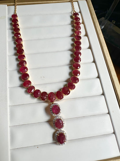 Timeless Natural Unheated Burmese Ruby(35.57CT) Necklace  with Diamonds Drop