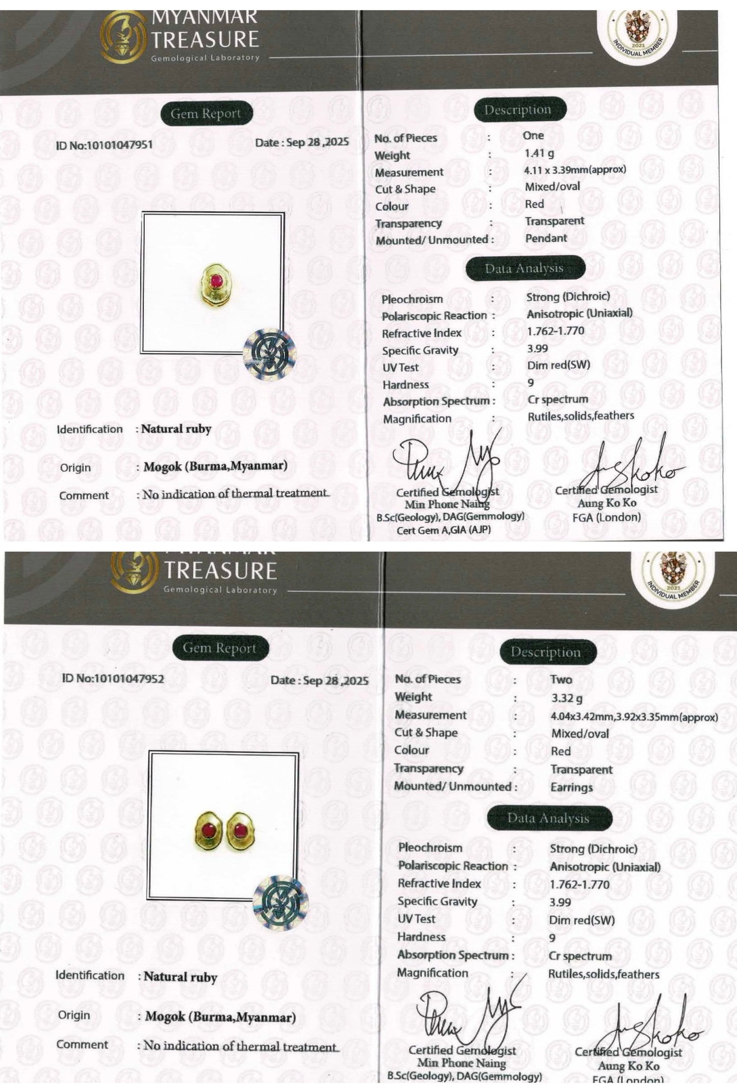 Hand-Hammered Artistic Gold and Natural Unheated Burmese Ruby Trio Set