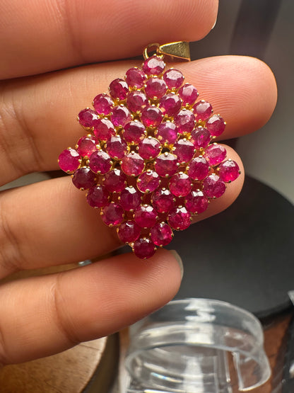 Natural Unheated Mogok Ruby Cluster Pendant | 4.00ct Ruby | 18ct Gold
