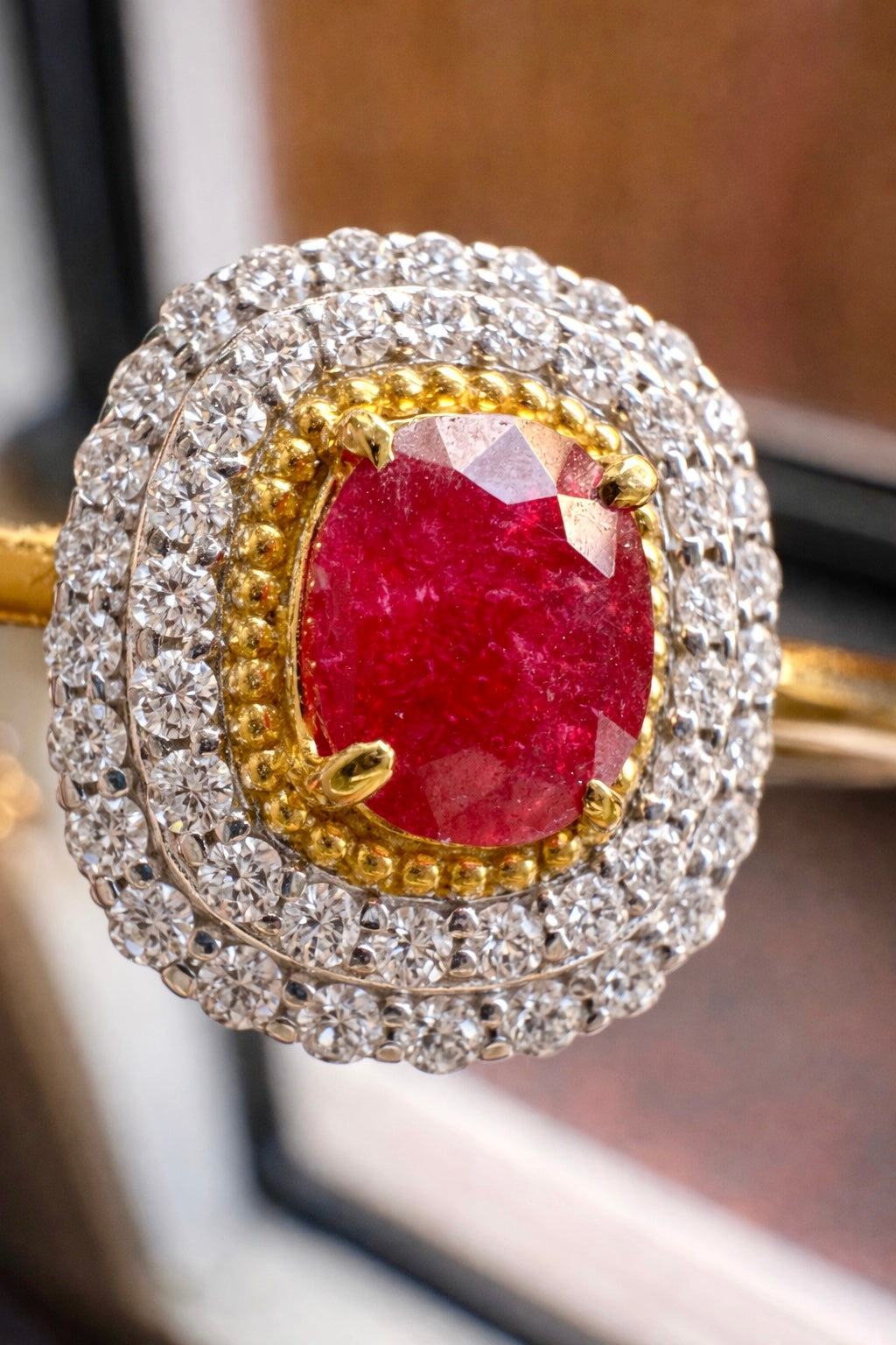Natural Unheated Burmese Rubies and Natural Diamonds Bangle in 18K Solid Gold