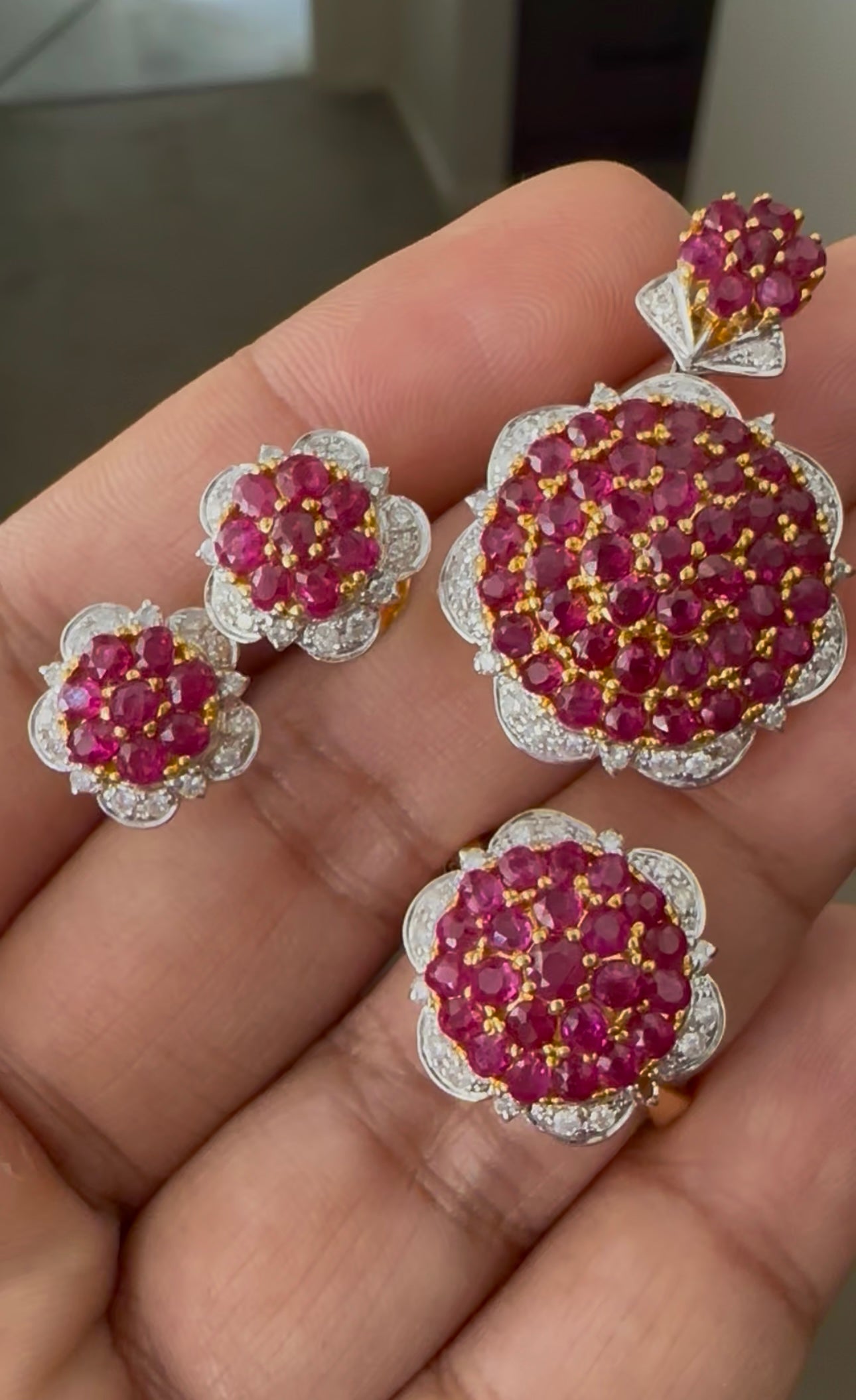 Pigeon Blood-Red Natural Unheated Burmese Ruby & Diamond Pendant in 20K Gold