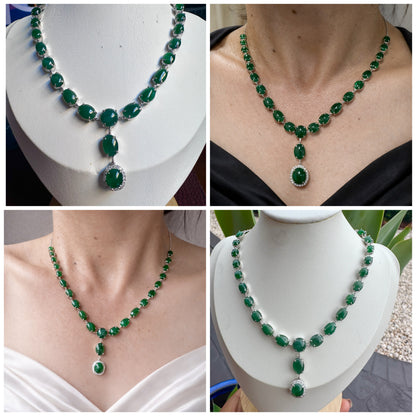 Natural Burmese Jadeite Jade (18.8CT) and Natural Diamonds Necklace in Solid Gold