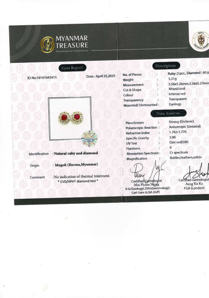 2 Full Carats of Natural Unheated Burmese Ruby & Diamond Halo Earring Set (Matching Pendant Available)
