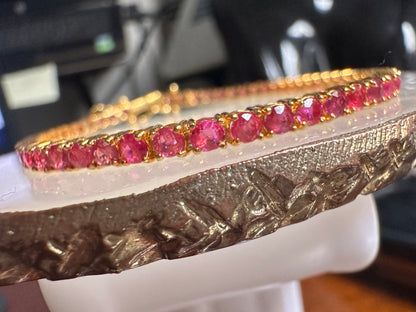 Timeless Unheated  Burmese Ruby (total 9CT) Tennis Bracelet | 20K Solid Gold
