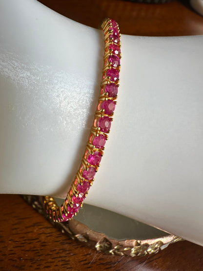 Timeless Unheated  Burmese Ruby (total 9CT) Tennis Bracelet | 20K Solid Gold