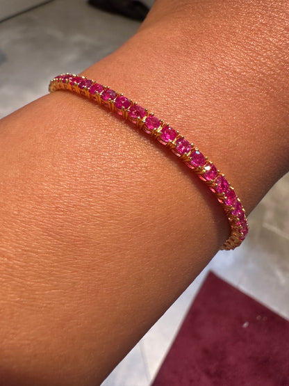 Timeless Unheated  Burmese Ruby (total 9CT) Tennis Bracelet | 20K Solid Gold