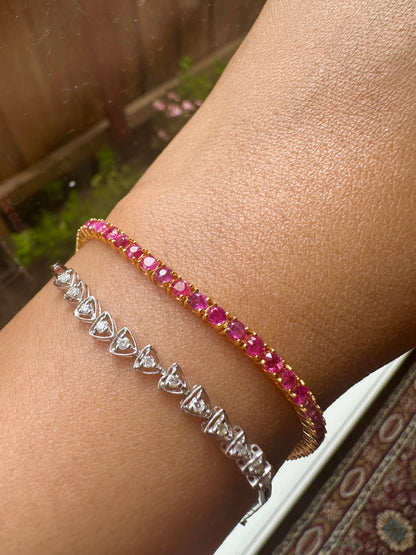 Timeless Unheated  Burmese Ruby (total 9CT) Tennis Bracelet | 20K Solid Gold