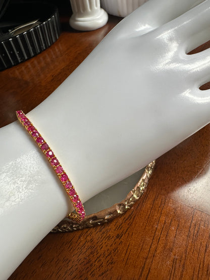 Timeless Unheated  Burmese Ruby (total 9CT) Tennis Bracelet | 20K Solid Gold