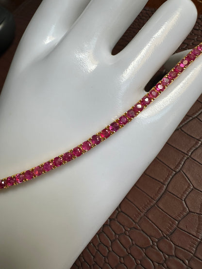 Timeless Unheated  Burmese Ruby (total 9CT) Tennis Bracelet | 20K Solid Gold