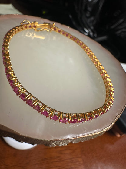 Timeless Unheated  Burmese Ruby (total 9CT) Tennis Bracelet | 20K Solid Gold